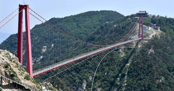 Glass suspension bridge opens to public in east China