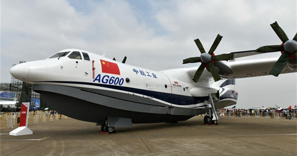 Amphibious aircraft AG600 displayed in Zhuhai