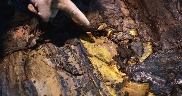 Gold plates unearthed in coffin of ancient tomb in E China