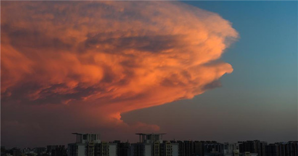 Sunset glow seen after rain in Beijing