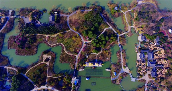 Aerial photos of Wanhua Park scenery in Jiangsu