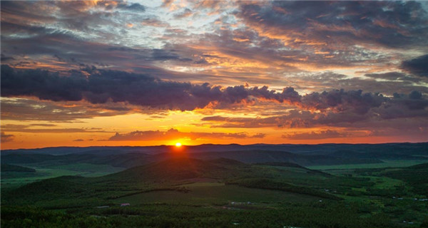 Magnificent sunrise in Greater Khingan Mountains