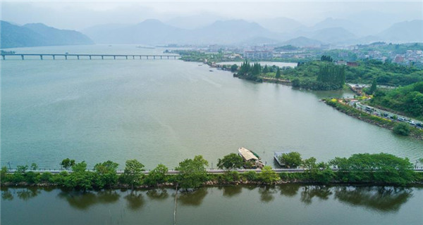 Aerial view of Sandu Township in Zhejiang