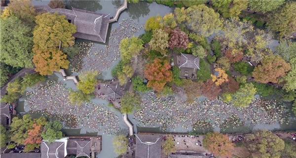 Aerial view of Humble Administrators Garden in Jiangsu