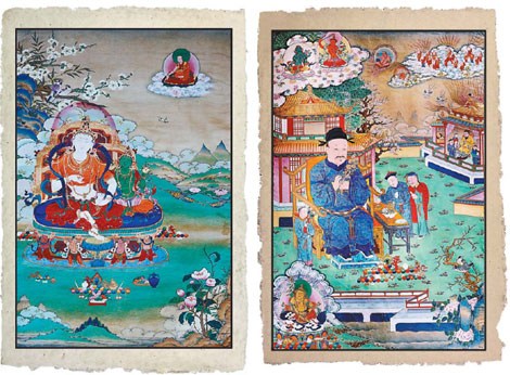 Combining modern inkjet technology and a kind of Tibetan paper, Jin Ping recreates two Tibetan thangka. Photos Provided to China Daily