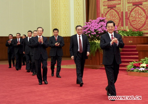 Members of Standing Committee of the Political Bureau of the Communist Party of China Central Committee attend a Spring Festival reception held by the Central Committee of the Communist Party of China