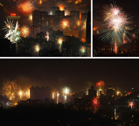 Fireworks light up the sky to celebrate the Chinese Lunar New Year in Beijing, Jan. 22, 2012. [Photo from ifeng.com]