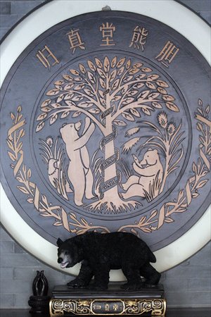 A moon bear display seen under the logo of Guizhentang at the firm's Beijing store last year