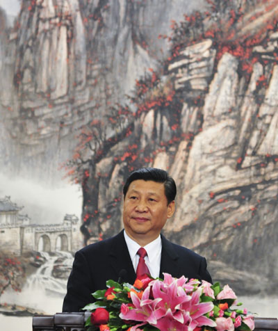 Xi Jinping, general secretary of the Central Committee of the Communist Party of China (CPC), speaks at the press conference at the Great Hall of the People in Beijing, capital of China, Nov 15, 2012. [Photo/China News Service]