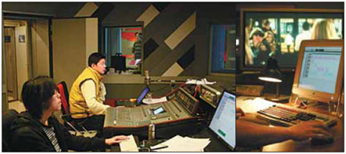 A voice-over crew works on sound post-production at a recording studio in the dubbing center of China Film Group. Provided to China Daily