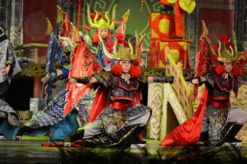 Artists from Shanxi Art College perform at the opening ceremony of the Seventh Confucius Institute Conference in Beijing on Sunday. PROVIDED TO CHINA DAILY