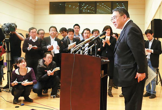 Masato Kitera, the Japanese ambassador, holds his first news conference in Beijing on Tuesday.[Feng Yongbin / China Daily]