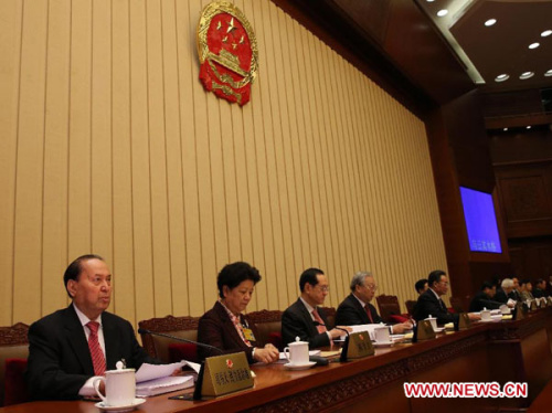 The third plenary meeting of the 30th session of the 11th National People's Congress (NPC) Standing Committee is held at the Great Hall of the People in Beijing, capital of China, Dec. 26, 2012.Wu Bangguo, chairman of the NPC Standing Committee, attended 