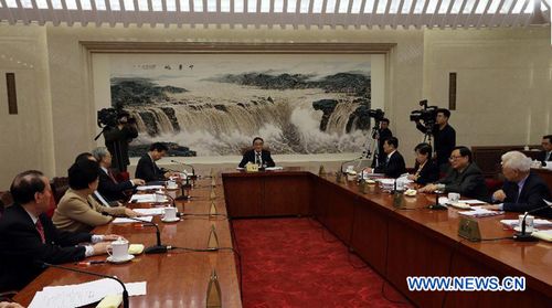 The 94th meeting of the chairman and vice chairpersons of the 11th National People's Congress (NPC) Standing Committee is held in Beijing, capital of China, Dec. 27, 2012. Wu Bangguo, chairman of the NPC Standing Committee, presided over the meeting. (Xinhua/Fan Rujun)