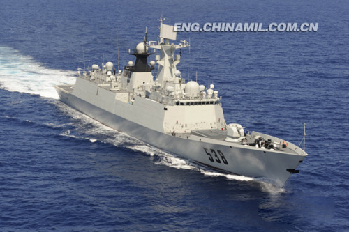 The ��Yantai�� guided missile frigate was delivered and commissioned to the Navy of the Chinese People��s Liberation Army (PLA) in June 2011.It is 134 meters long, 16 meters wide and 35 meters high, with a maximum displacement of 4,000-odd tons. It undertakes such main tasks as anti-submarine, commanding, air defense, escorting and so on. (chinamil.com.cn/Zhang Qun and Hu Quanfu)