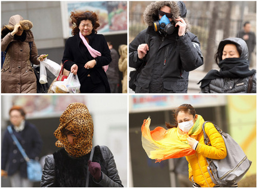 Beijing turned into the Windy City on Th ursday with strong gusts forcing residents to take protective measures. [PHOTOS BY ZOU HONG AND ZHU XINGXIN / CHINA DAILY]