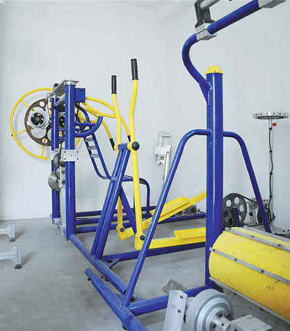 Upgraded versions of public exercise machines at Hope's studio. Xu Lin / China Daily