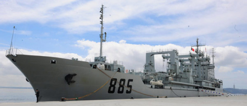Patrol vessel Haixun01 is berthed at a port in Shanghai, east China, April 15, 2013. Haixun 01, soon to be put into service and managed by the Shanghai Maritime Bureau, is China's largest and most advanced patrol vessel. The 5,418-tonnage Haixun01 is 128.6 meters in length and has a maximum sailing distance of 10,000 nautical miles (18,520 km) without refueling. It will carry out missions regarding maritime inspection, safety monitoring, rescue and oil spill detection and handling. (Xinhua/Chen Fei) 