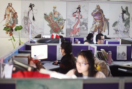 Artists at Chen's studio share his passion for fantasy animation images. Jia Lei for China Daily    