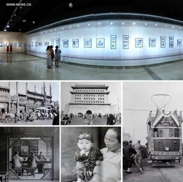 The combined photo taken on June 18, 2013 shows the displayed pictures during a photo exhibition showing the works of Sidney D. Gamble in Beijing, capital of China. The exhibition displayed more than 100 photos taken by Gamble depicting the life of Beijing from 1908 to 1931. (Xinhua/Li Xin)