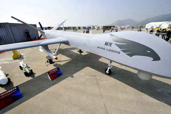 A Wing Loong drone on display at Zhuhai Airshow last year. Liang Xu / Xinhua 