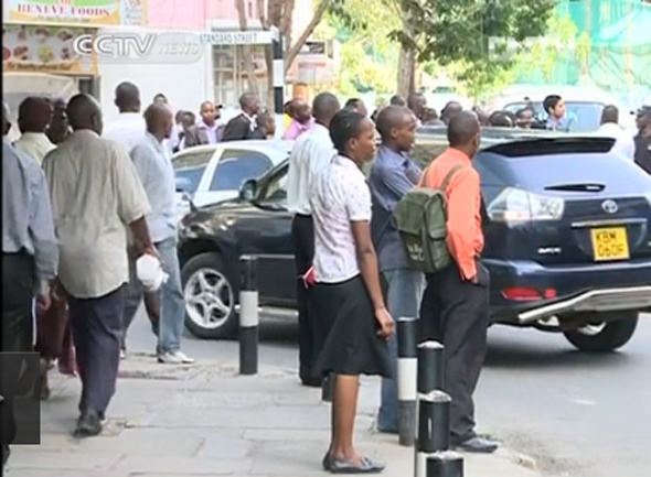 Video grab from CCTV news shows people get together around the shooting spot in Kenya��s capital of Nairobi.