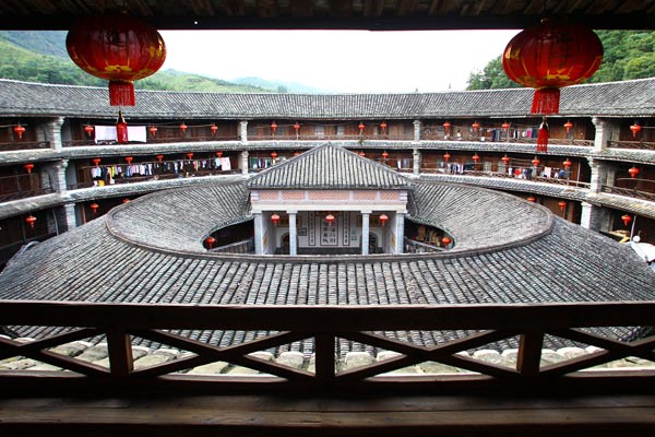 Inside the centuries-old Zhencheng Lou, one of the oldest buildings in the area. 
