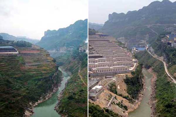 Landscape changes since 2005 along the banks of the Chishui River, a tributary of the Yangtze River, suggest the grave effects of human activity on the ecosystem of Chinas longest river. [PHOTO BY WANG LEI / FOR CHINA DAILY]