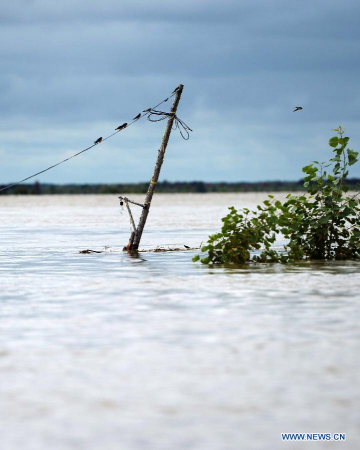 Swallows perch on a flooded pole along the swollen Heilong River in Tongjiang City, northeast China's Heilongjiang Province, Aug. 19, 2013. The Heilongjiang Provincial Hydrological Bureau forecast the stretch of the Heilong River between Tongjiang and Fuyuan County will witness the largest flooding in its history. Authorities in Tongjiang have started a Grade I response preparing for floods. (Xinhua/Wang Kai)