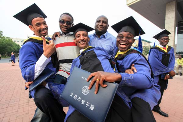 African students celebrate their graduation at Tianjin University of Technology and Education. More than 130 African students have graduated from the university since 2006. Li Xiang / Xinhua