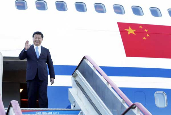 President Xi Jinping arrived in St Petersburg for eighth Leaders' Summit of the Group of Twenty (G20) on Wednesday afternoon. [Photo/Xinhua]
