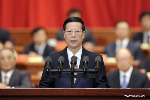 Chinese Vice Premier Zhang Gaoli, also a member of the Standing Committee of the Political Bureau of the Central Committee of the Communist Party of China (CPC), addresses the sixth national congress of the China Disabled Persons' Federation, in Beijing, capital of China, Sept. 17, 2013. The sixth national congress of the China Disabled Persons' Federation kicked off on Tuesday. (Xinhua/Zhang Duo) 