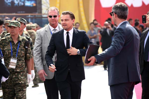 More than 60 Chinese and international movie stars, including Leonardo DiCaprio, attend the opening ceremony of Qingdao Oriental Movie Metropolis on Sunday.[Xu Chongde for China Daily]