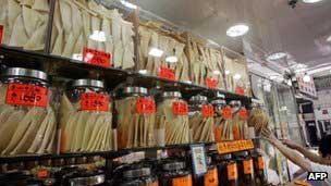 Shark fin traders say their sales have been hurt amid  protests by environmental groups.