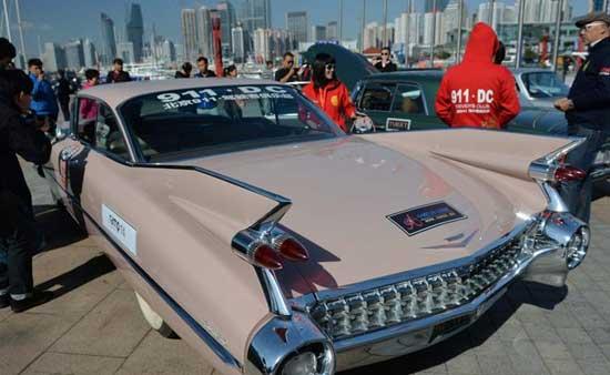 A Cadillac Coupe DeVille is parked at the Olympic sailing venue in the Chinese coastal city of Qingdao on October 15, 2013.
