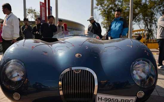 A C-Type Jaguar is parked at the Olympic sailing venue in the Chinese coastal city of Qingdao on October 15, 2013.