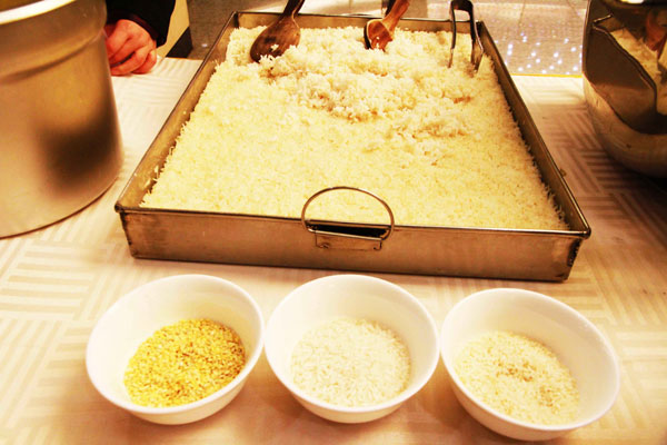 GM rice on display at the first China Golden Rice Tasting Event, held at Huazhong Agricultural University in Wuhan, Hubei province, on Oct 19. Sun Tao for China Daily