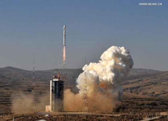 The Yaogan XIX remote-sensing satellite is launched on the back of a Long March 4C carrier rocket from the Taiyuan Satellite Launch Center in Taiyuan, capital of north China's Shanxi Province, Nov. 20, 2013. Successfully launched on Wednesday, the satellite will be used to conduct scientific experiments, carry out land surveys, monitor crop yields and aid in preventing and reducing natural disasters. The launch marked the 184th mission for the Long March rocket family. (Xinhua/Yan Yan)