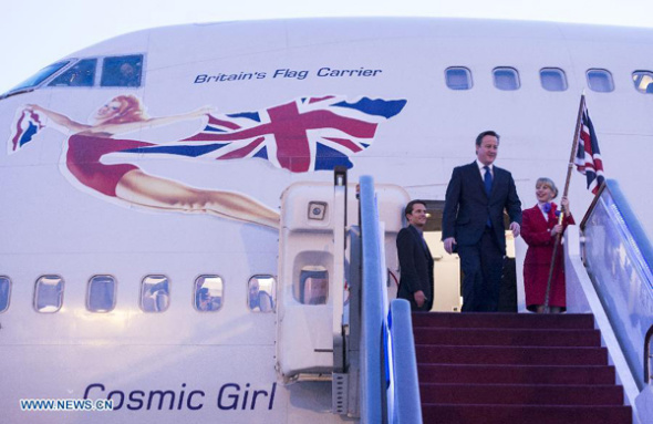 British Prime Minister David Cameron arrives in China for a three-day visit, in Beijing, capital of China, Dec. 2, 2013. (Xinhua/Wang Ye)