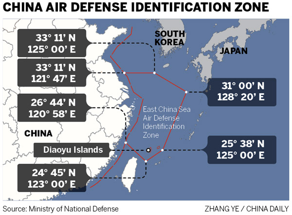 East China Sea Air Defense Identification Zone (Source: Ministry of National Defense/China Daily)