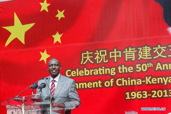 Kenyan Deputy President William Ruto addresses the guests at the celebration of the 50th anniversary of the establishment of China-Kenya diplomatic relations in Nairobi, Kenya, Dec. 13, 2013. (Xinhua/Li Jing)
