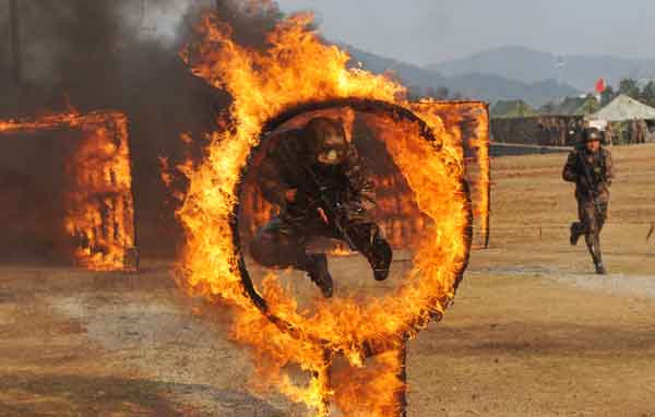 Hard-Boned No 6 Company participates in a training exercise at the People's Liberation Army's Nanjing Military Area in March. Provided to China Daily