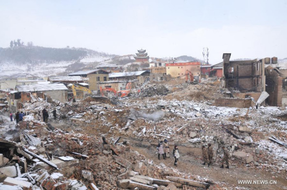 Photo taken on Jan 12, 2014 shows the fire site at the Dukezong Ancient Town of Shangri-la, a resort county in southwest China's Yunnan province. (Xinhua Photo)