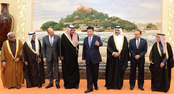 Chinese President Xi Jinping (4th R) meets with a delegation from the Gulf Cooperation Council (GCC) on the sidelines of the third round of China-GCC strategic dialogue in Beijing, capital of China, Jan. 17, 2014.(Xinhua/Liu Jiansheng)