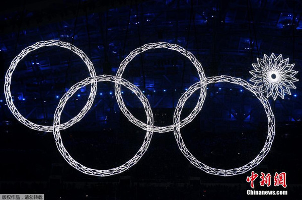 Five snowflakes are to expand into the five Olympic rings during the opening ceremonies in Sochi on Friday, Feb 7, but only four end up working. [Agencies]