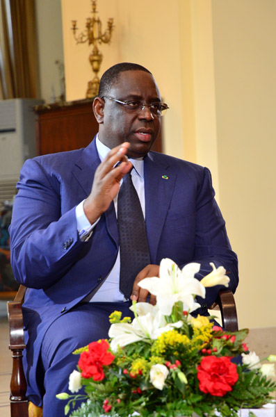 President Macky Sall of Senegal talks of cooperation with China during his three-day visit that began on Sunday. Yu Chen for China Daily