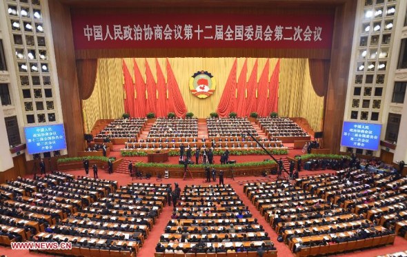 The second session of the 12th National Committee of the Chinese People's Political Consultative Conference (CPPCC), the national advisory body, opens at the Great Hall of the People in Beijing, capital of China, March 3, 2014. (Xinhua/Li Tao)