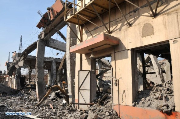 Photo taken on March 7, 2014 shows the blast site at a chemical plant in north China's Tangshan city, Hebei province. One person was injured and another 12 are missing after the factory blast on Friday. (Xinhua/Li Junyi)
