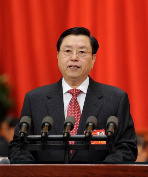 Zhang Dejiang, chairman of the Standing Committee of China's National People's Congress (NPC), delivers a work report of the Standing Committee of the NPC during the second plenary meeting of the second session of the 12th NPC at the Great Hall of the People in Beijing, capital of China, March 9, 2014. (Xinhua/Zhang Duo) 