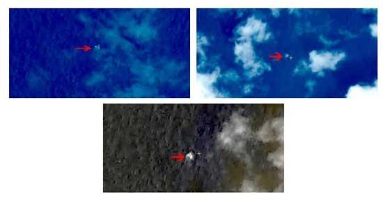 Satellitte images of suspected debris from the missing Malaysia Airlines plane.
